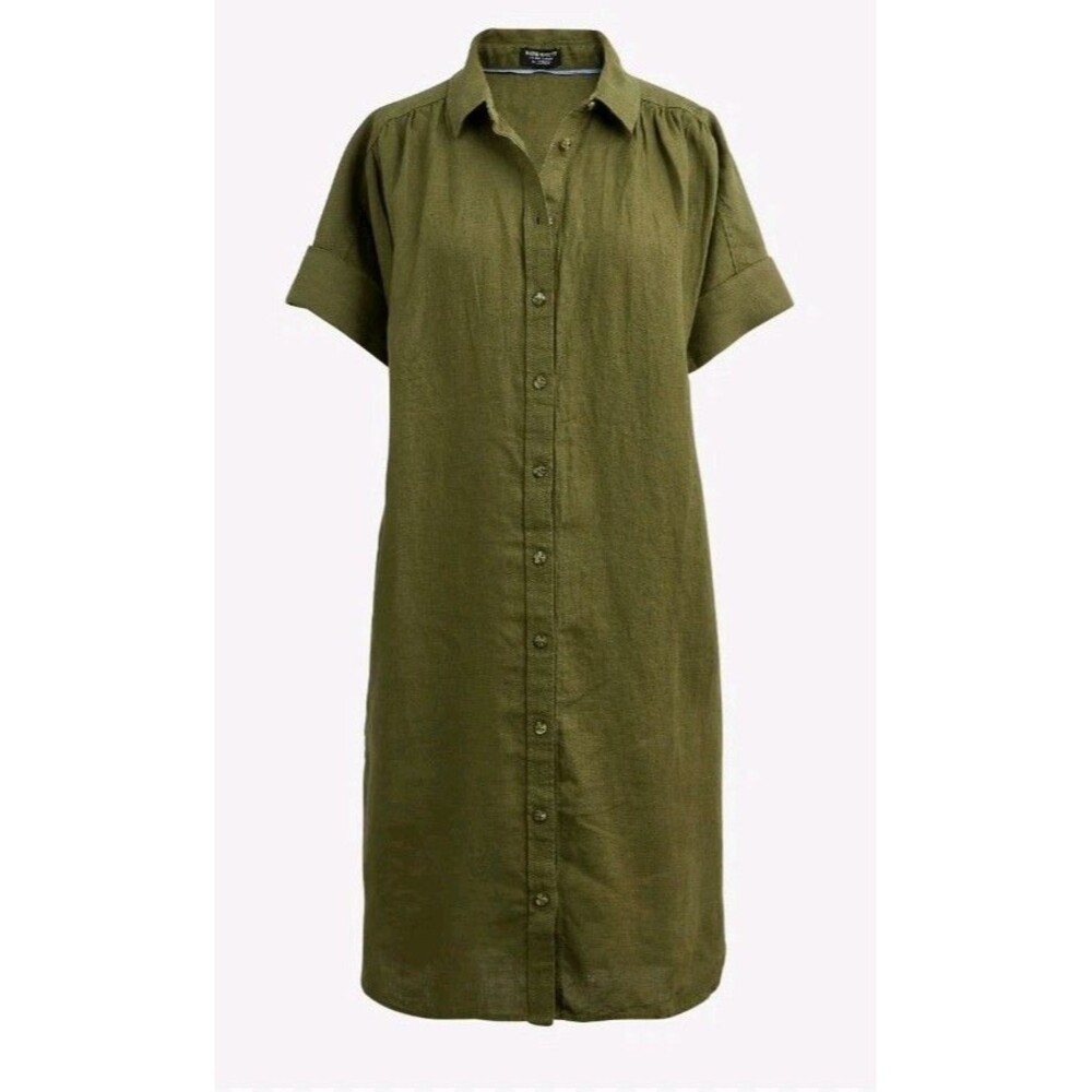 J.Crew Shirt Dress Size XLT GREEN Relaxed Fit Midi Baird McNutt Irish Linen EUC